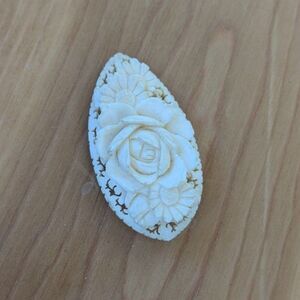 Vintage Carved Bovine Bone Floral Clip On Brooch - 1940's - 2"